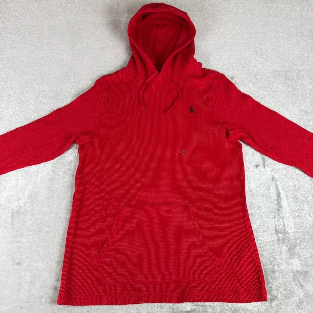 Polo Ralph Lauren Waffle Pullover Hoodie Mens Large Red Thermal Cotton New NWT